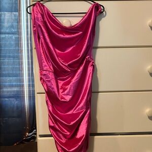 SHEIN Fuchsia Asymmetrical Satin Dress